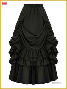 Victorian Skirt Multi-Layer Ruffles High Waist Long Vintage Medieval Renaissance